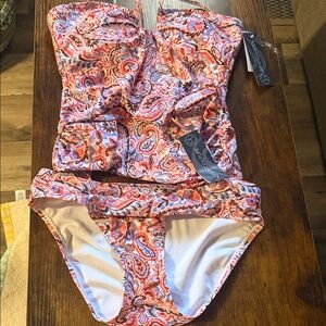 Women’s Paisley Print Tankini Swim Set in Coral